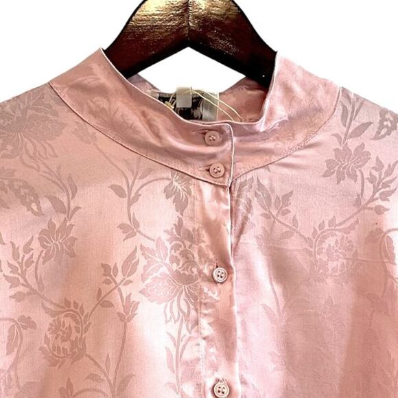 Millie Womens XL Top in Pink Jacquard Tie Neck Layered Sleeves Button-Up NWOT - Picture 12 of 14